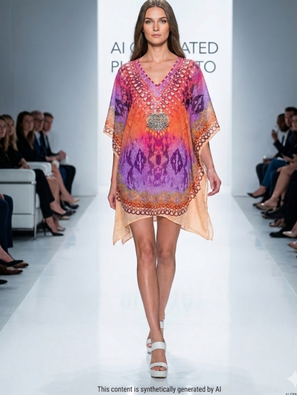 Vibrant Orange-Purple Beaded V-Neck Tunic Top